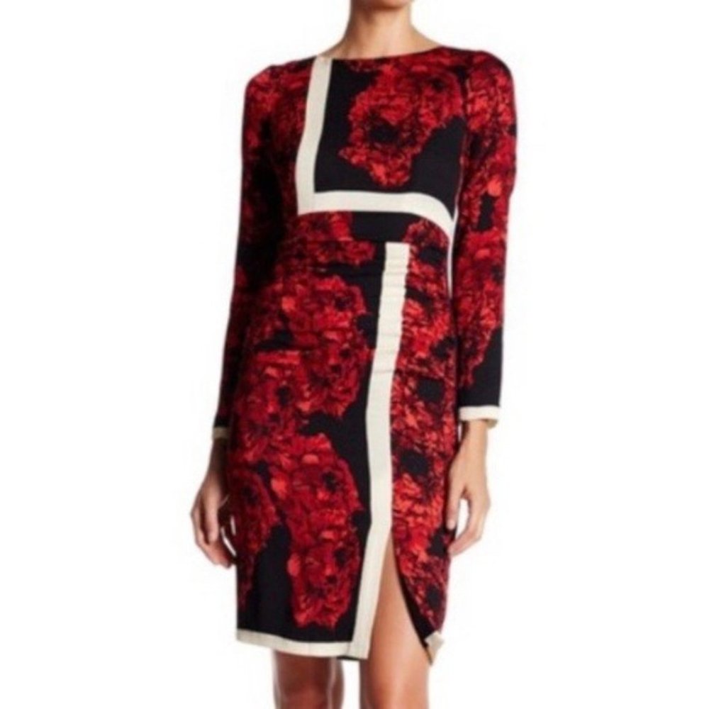 Anthropologist Cocktail Tracy Reese Rose Floral Silk Exposed Zipper Dress